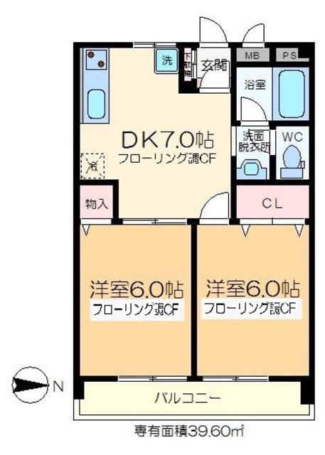 菊川ハイム(2DK/5階)の間取り写真