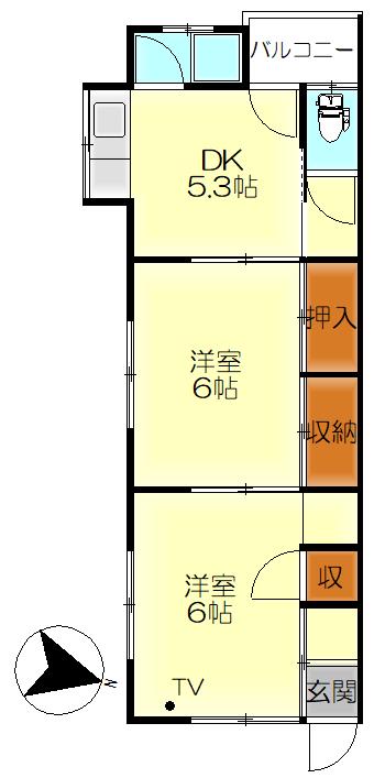 清水2丁目EHAP右(2DK/2階)の間取り写真