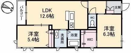GRANTAGE下関IV(2LDK/2階)の間取り写真