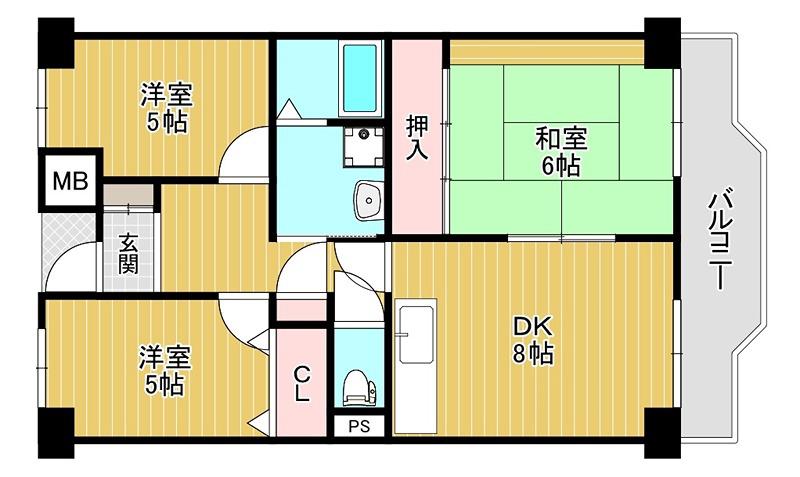 プレスト・コート 弐番館(3DK/5階)の間取り写真