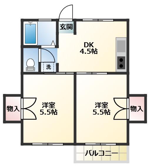 カサ・アカシア(2DK/2階)の間取り写真