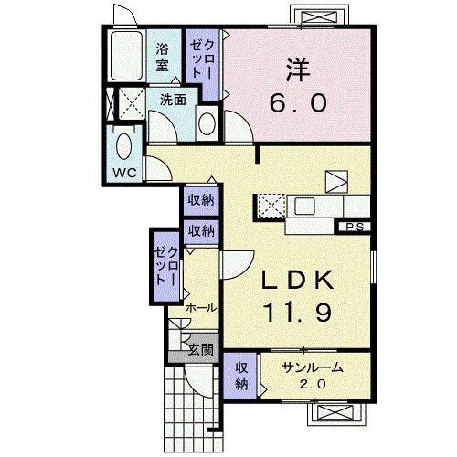 プリムローズ I(1LDK/1階)の間取り写真