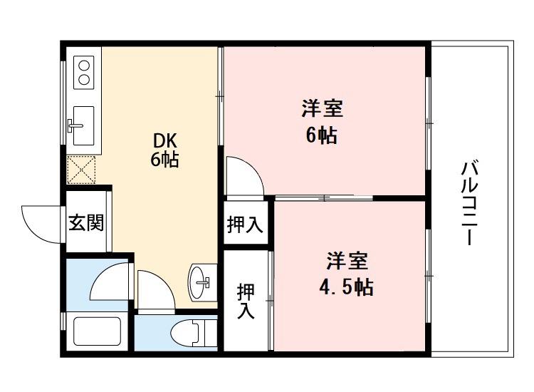 フジハイツ東棟(2DK/1階)の間取り写真