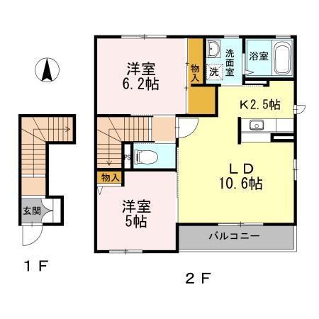 クレセオ皆瀬(2LDK/2階)の間取り写真