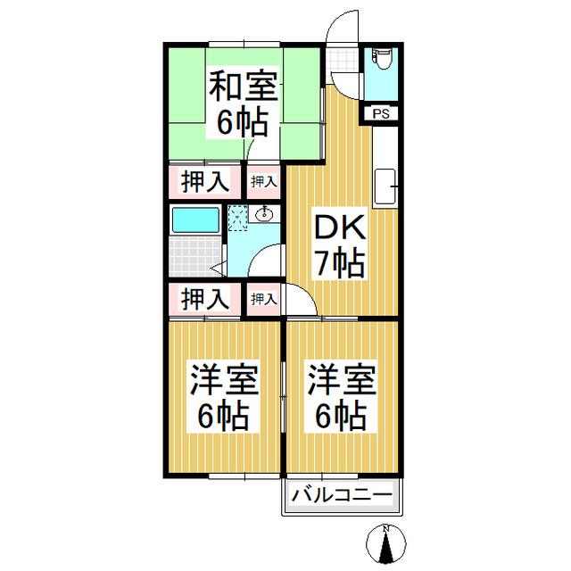 西澤コーポB棟(3DK/2階)の間取り写真
