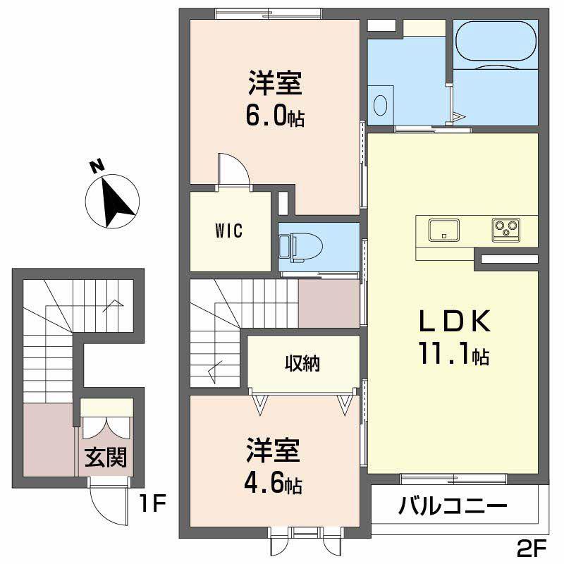 ヴィラ 愛大医学部北(2LDK/2階)の間取り写真