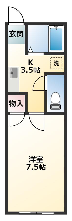グリーンハイツB(1K/2階)の間取り写真