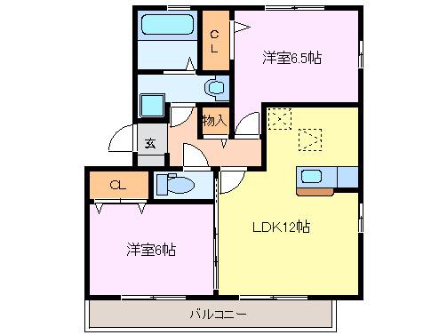キセギシロエII(2LDK/1階)の間取り写真
