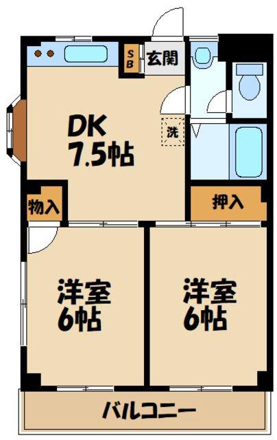 エクレール仙川(2DK/2階)の間取り写真