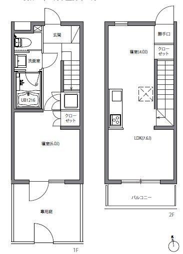 溝の口ガーデンレジデンス(2LDK/1階)の間取り写真