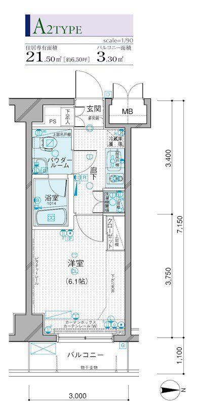 メインステージ錦糸町(1K/6階)の間取り写真