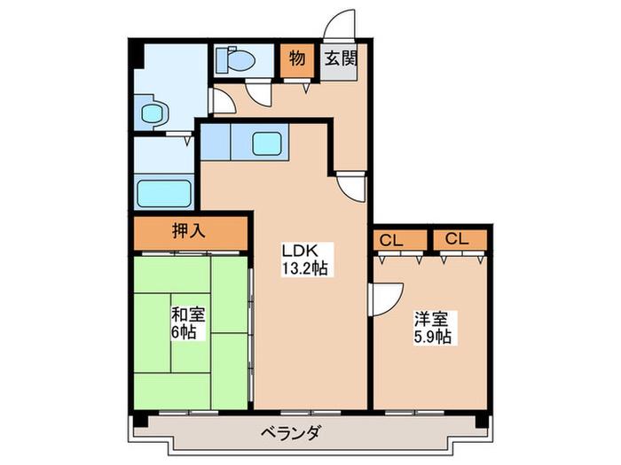 カサグランデ筑紫(2LDK/9階)の間取り写真