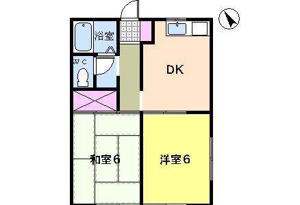ハイム駒場(2DK/2階)の間取り写真