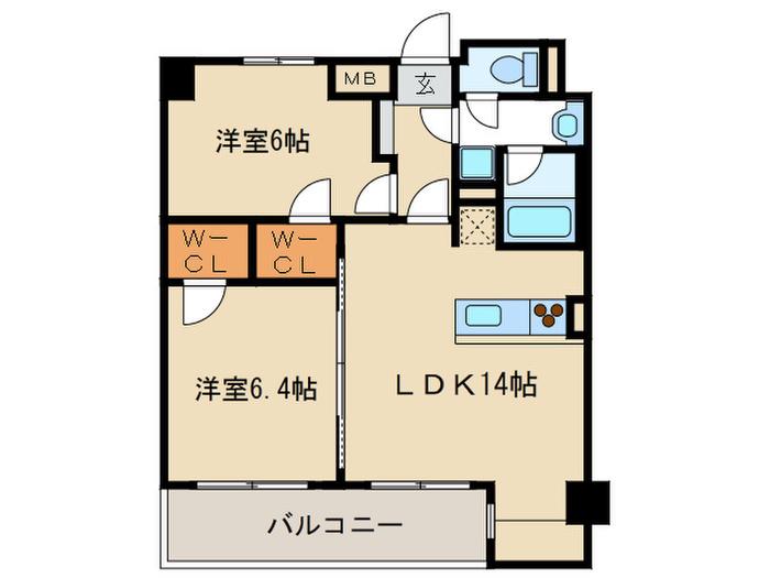 レジディア西新(2LDK/14階)の間取り写真