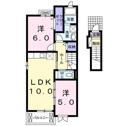 フォルティシモA(2LDK/2階)の間取り写真