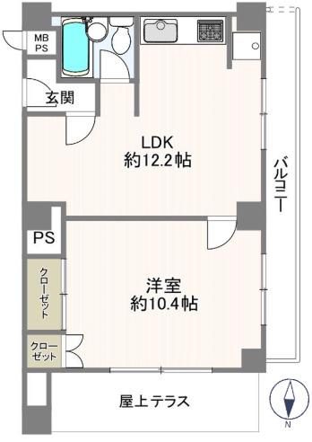 南堀江スカイハイツ(1LDK/14階)の間取り写真
