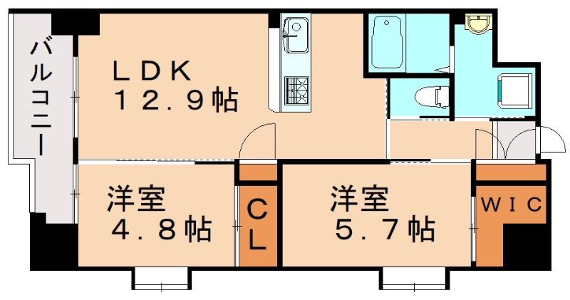 ウイングス折尾(2LDK/13階)の間取り写真