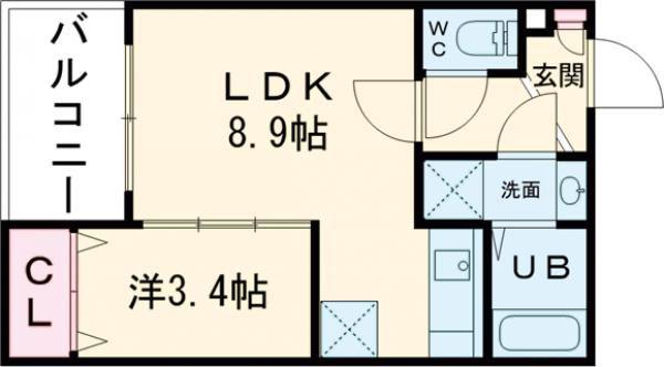 ジーメゾン八幡西ヴェルデ(1LDK/1階)の間取り写真