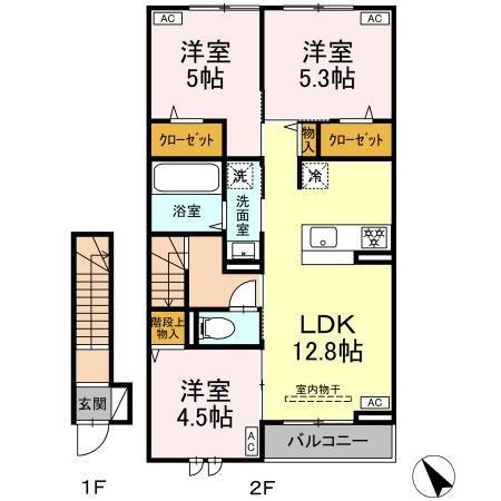 ソレイユ・ルヴァン(3LDK/2階)の間取り写真