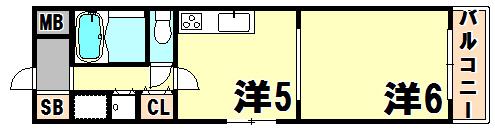 ビーハイツ北野(1DK/2階)の間取り写真