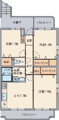 フォンテーヌ並木II(3DK/4階)の間取り写真