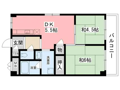 津門川ハイツ(2DK/3階)の間取り写真