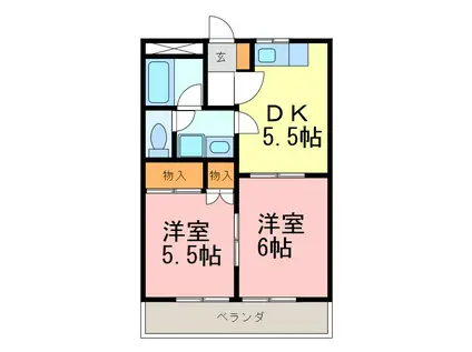 エスポアールあさひ(2DK/2階)の間取り写真