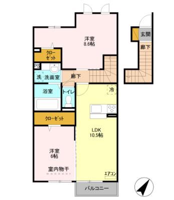 ラ・グラシューズ A(2LDK/2階)の間取り写真