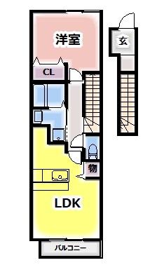 プラッツくみのき(1LDK/2階)の間取り写真