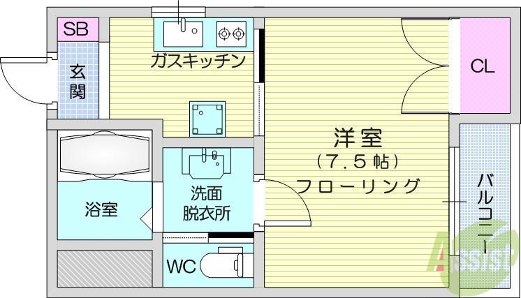 ビアン長町(1K/1階)の間取り写真
