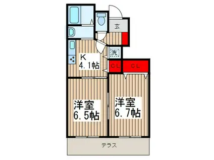 ビアンキ花崎A棟(2K/1階)の間取り写真