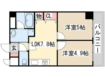 ロイヤルヒル神戸三ノ宮2(2LDK/8階)の間取り写真