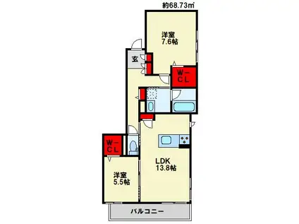 シャーメゾン ヴィラ 平田台(2LDK/1階)の間取り写真