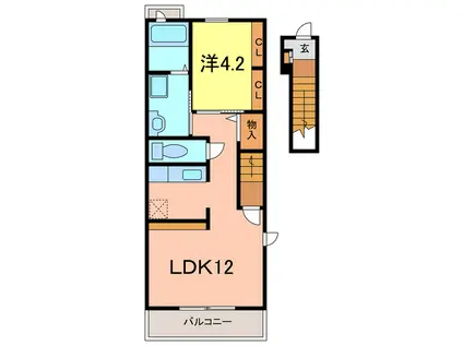 リバティー半崎(1LDK/2階)の間取り写真