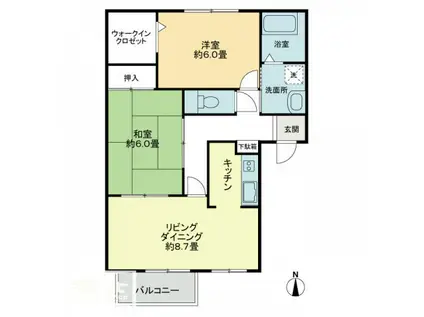 フォブール紅陽 B棟(2LDK/1階)の間取り写真