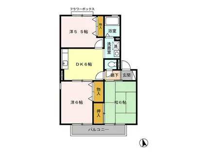 レインボーハイツ II番館(3DK/1階)の間取り写真