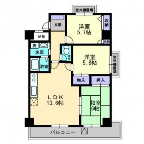 西町ロイヤルスクエア(3LDK/9階)の間取り写真