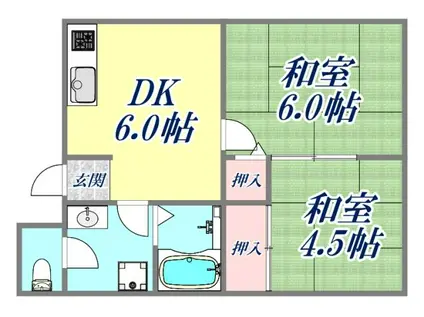 西宮ハイツ(2DK/3階)の間取り写真