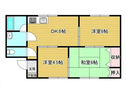 クレストコート(3DK/1階)の間取り写真