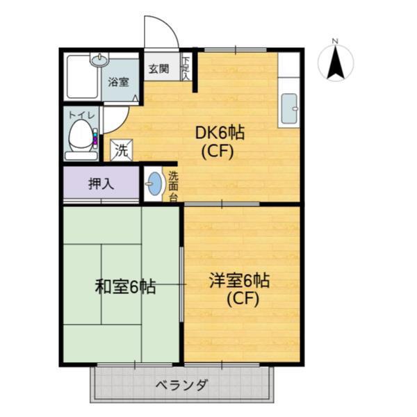 イトーキハイツC棟(2DK/1階)の間取り写真