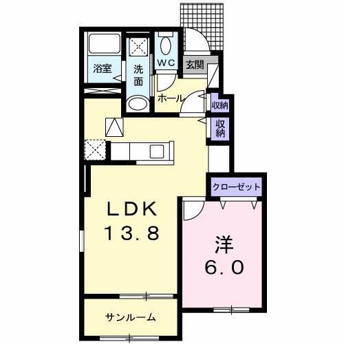アベニールB(1LDK/1階)の間取り写真
