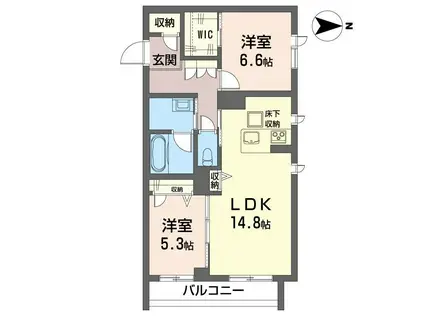 フォンターナYU(2LDK/1階)の間取り写真