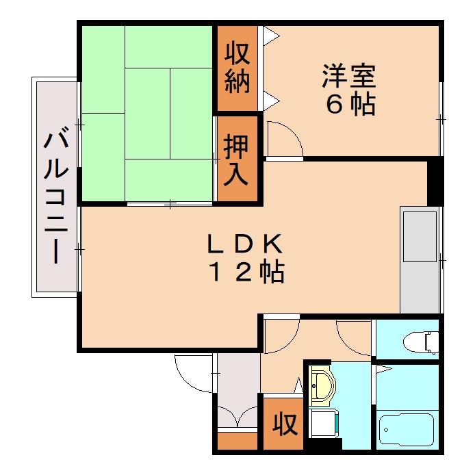 セジュールやつえ(2LDK/1階)の間取り写真