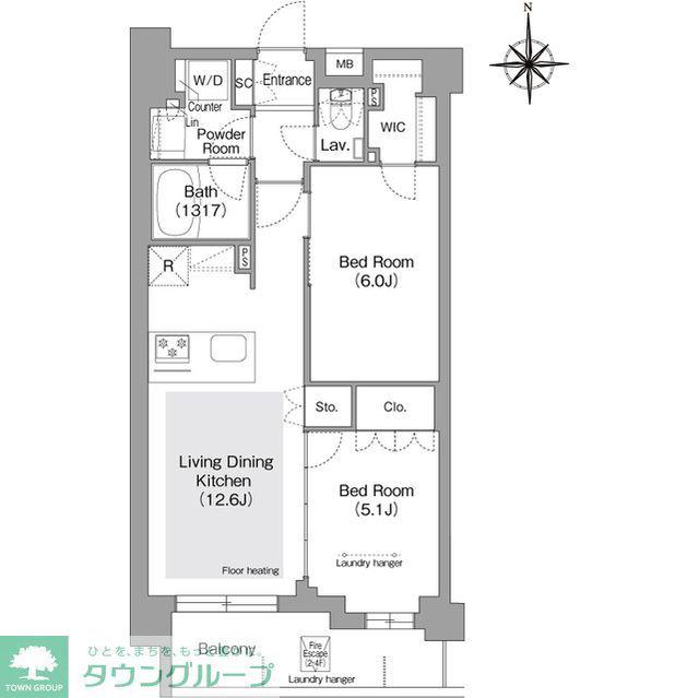 コンフォリア・リヴ文京護国寺(2LDK/1階)の間取り写真