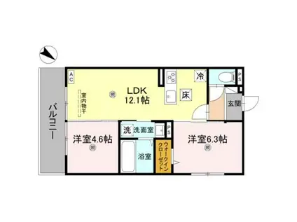 リバティスクエア楓(2LDK/2階)の間取り写真