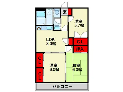 ガーデンフォレストサウスウィング(3LDK/2階)の間取り写真