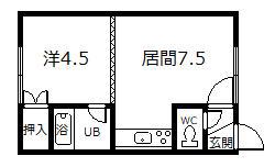 ヴィプレ2条B(1DK/2階)の間取り写真
