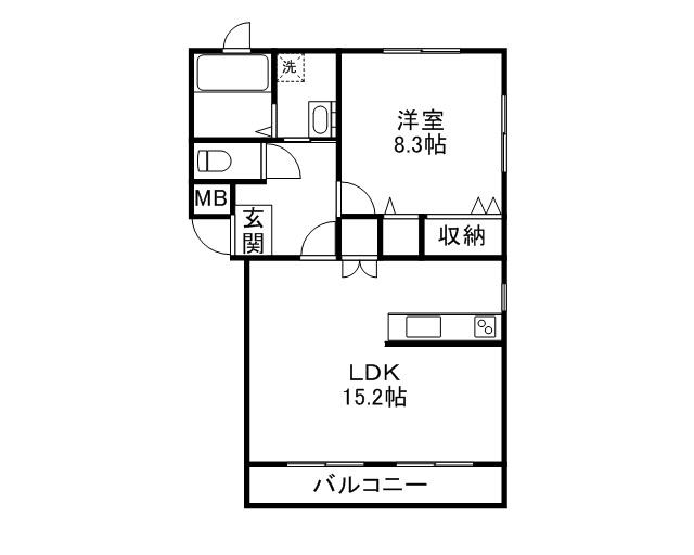 グリーンテージ(1LDK/4階)の間取り写真