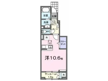 ドミールオカマエB(ワンルーム/1階)の間取り写真