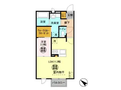 グランマーレ B棟(1LDK/2階)の間取り写真